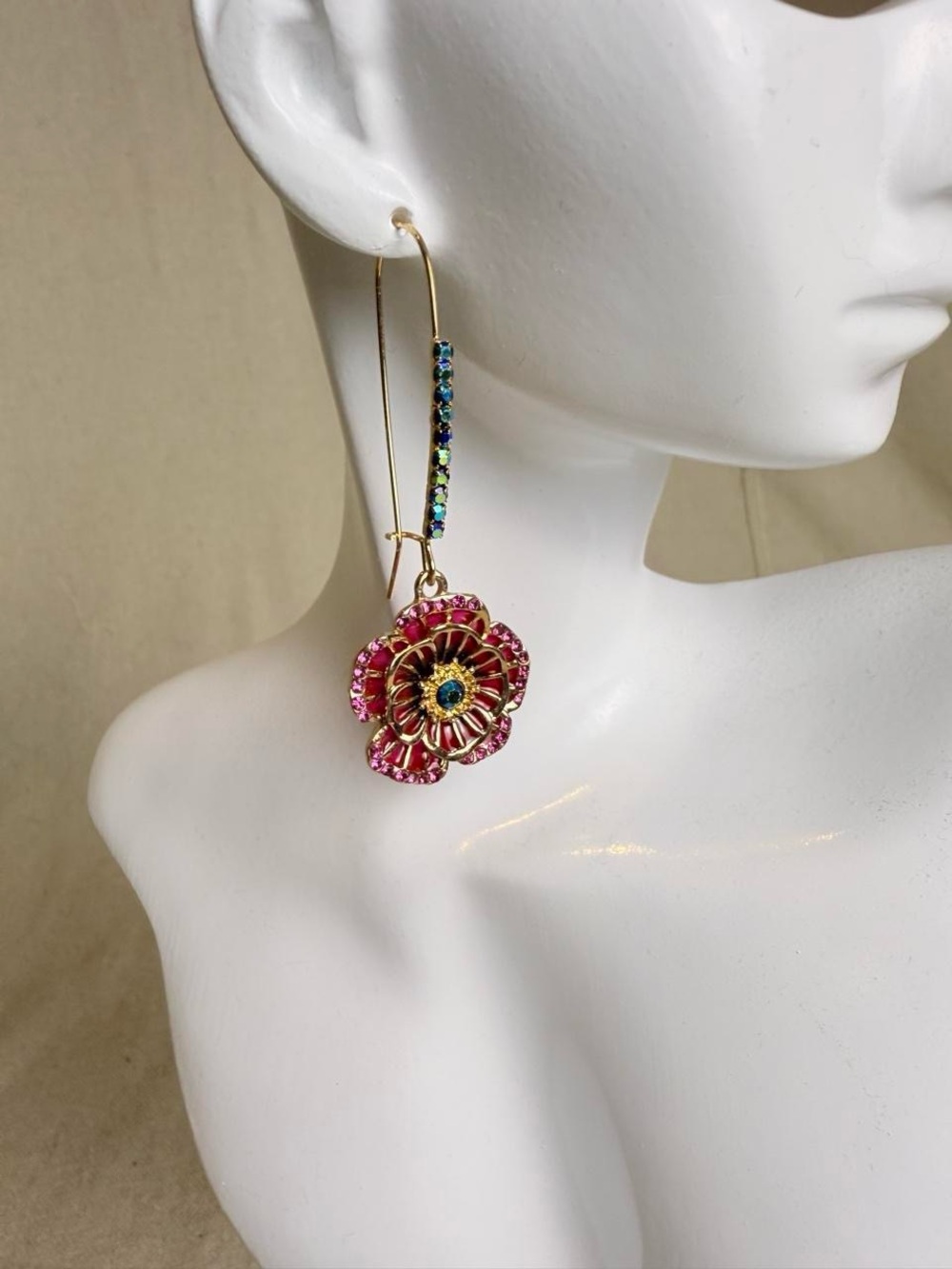 Betsey Johnson Crystal Flower Drop Earrings